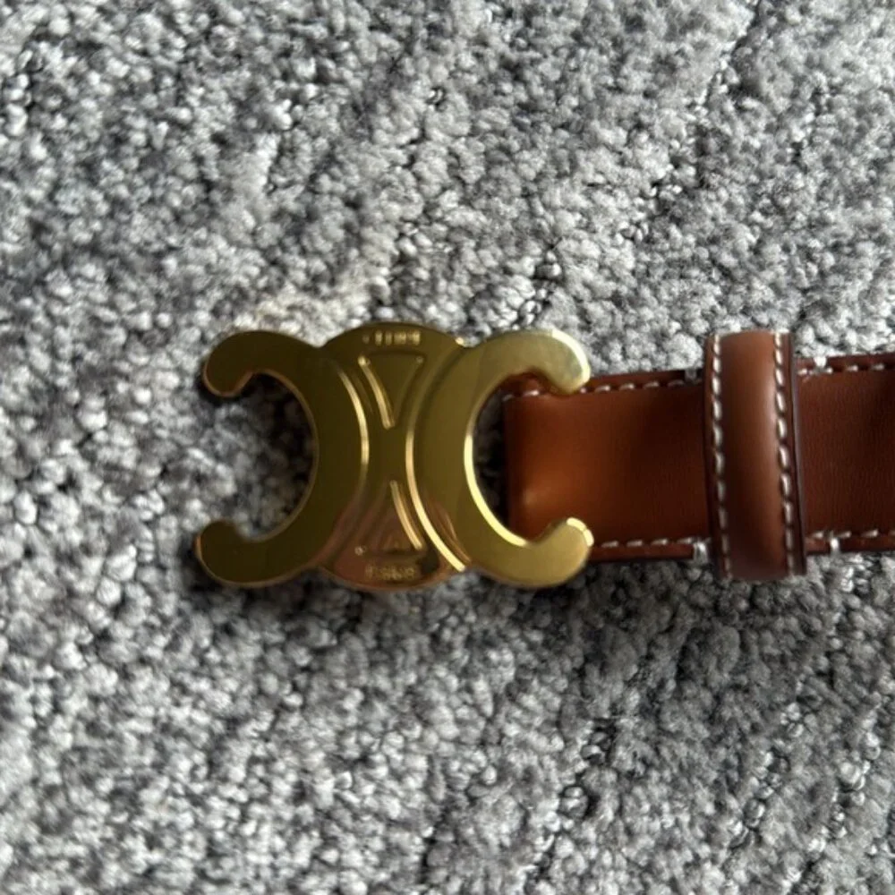 Celine Triomphe Belt in Natural Calfskin-Brown Size 80
